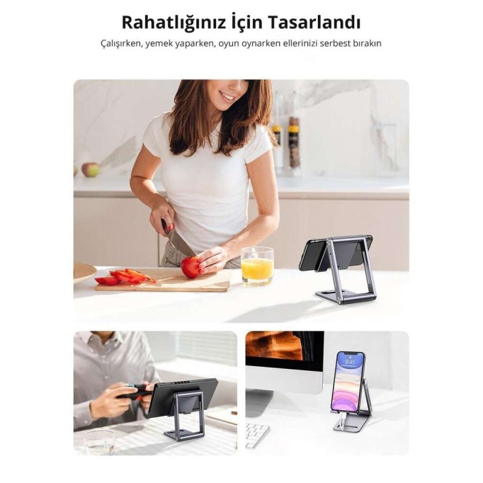 Ugreen Alüminyum Masaüstü Telefon Tablet Tutucu Stand Gri