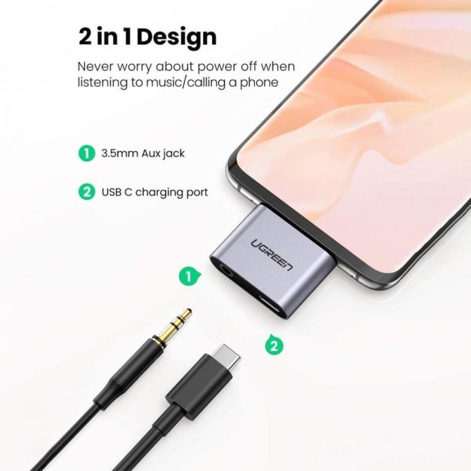 Ugreen Alüminyum Type-C to 3.5mm Aux Type-C Dönüştürücü Ugreen Alüminyum Type-C to 3.5mm Aux Type-C Dönüştürücü