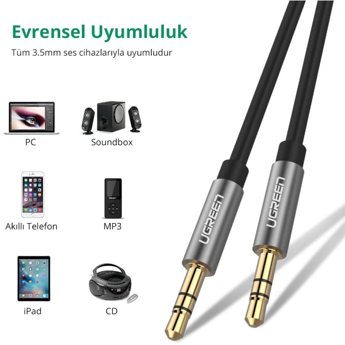 Ugreen AV119 Stereo 3.5mm AUX Ses Kablosu 1.5 Metre