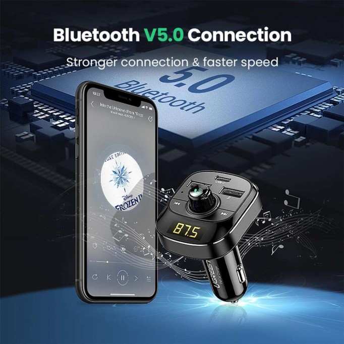 Ugreen Bluetooth 5.0 QC 3.0 PD Araç Çakmaklık Şarj Cihazı FM Transmitter