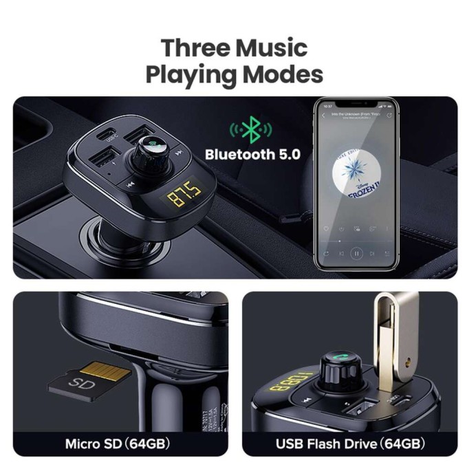 Ugreen Bluetooth 5.0 QC 3.0 PD Araç Çakmaklık Şarj Cihazı FM Transmitter