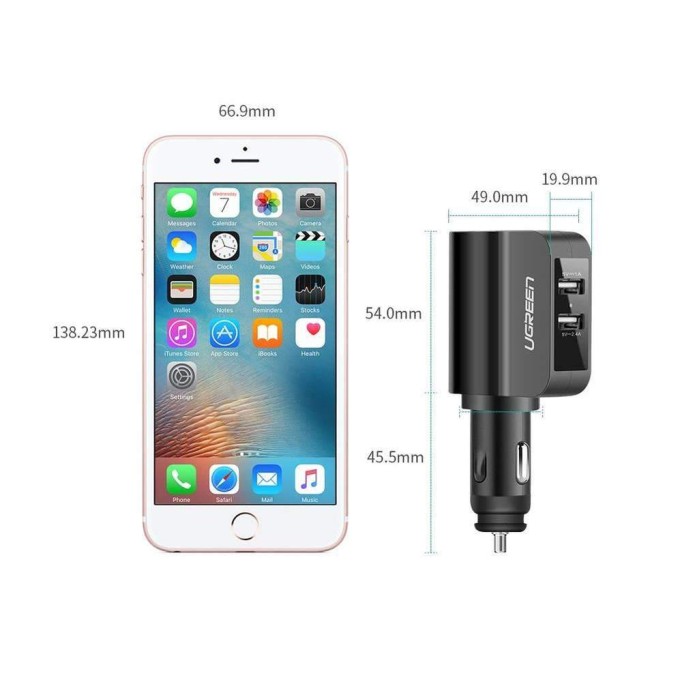 Ugreen Çakmaklık Girişli Çift USB Çıkışlı Araç Şarj Cihazı