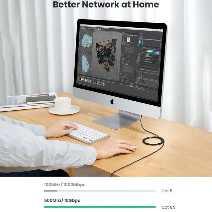 Ugreen Cat6A Slim 10Gbps Ethernet Kablosu 10 Metre