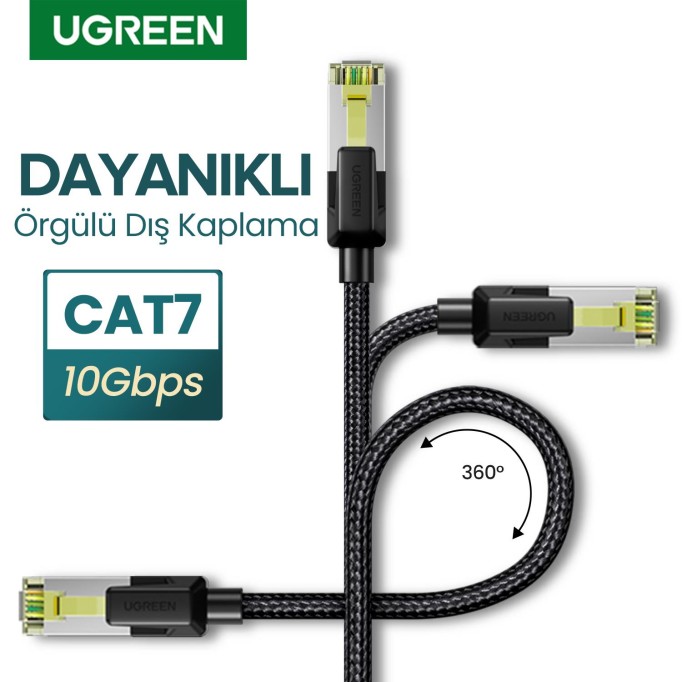 Ugreen CAT7 Örgülü F/FTP 10Gbps RJ45 Ethernet Kablosu 1.5 Metre