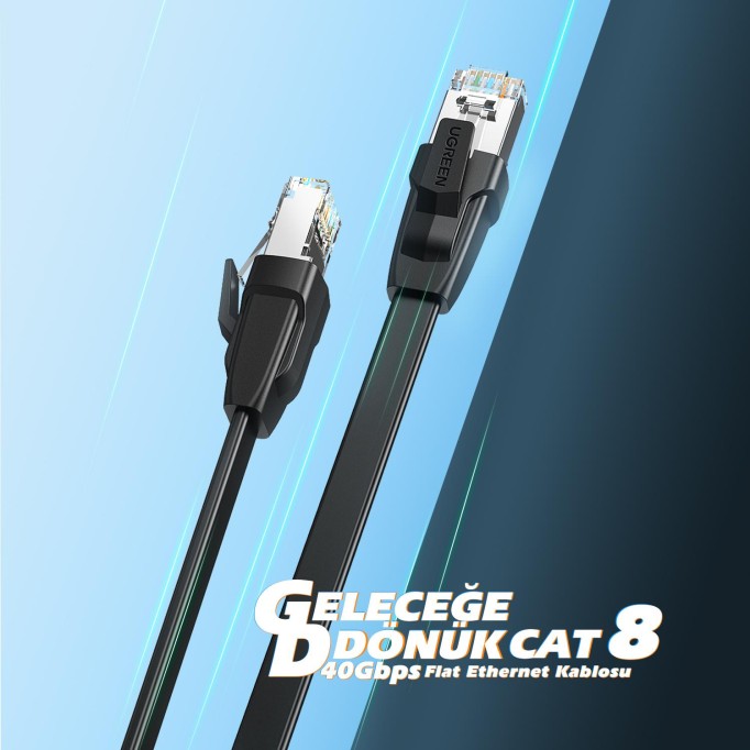 Ugreen CAT8 40Gbps U/FTP Flat RJ45 Ethernet Ağ Kablosu 3 Metre