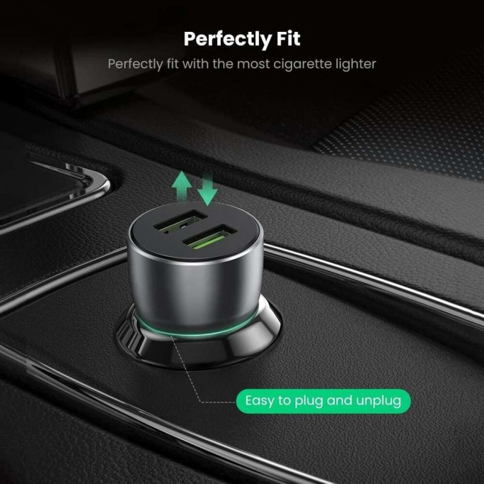 Ugreen Çift Çıkışlı USB 36W QC 3.0 Hızlı Araç Şarj Cihazı