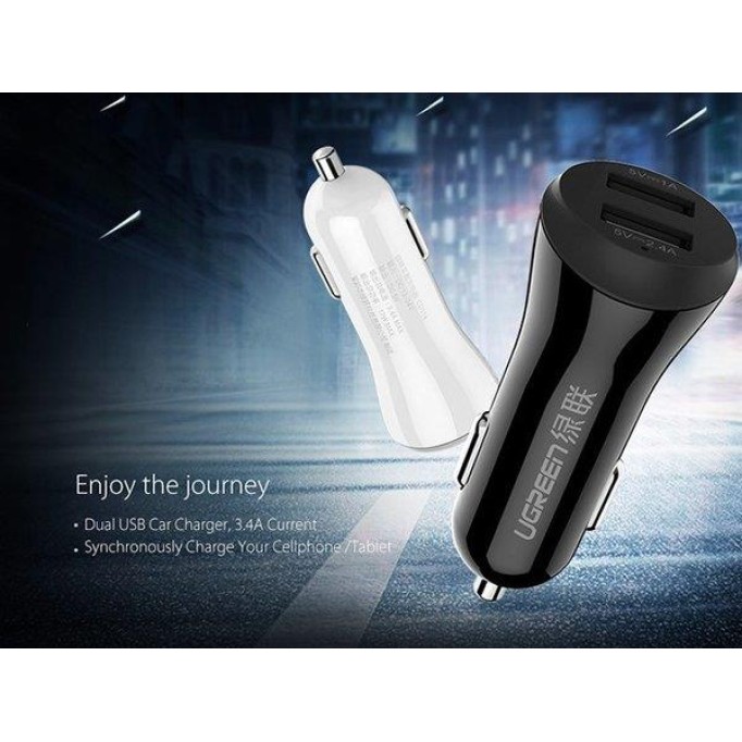 UGREEN Çift USB Çıkışlı 17W Araç Şarj Cihazı Beyaz
