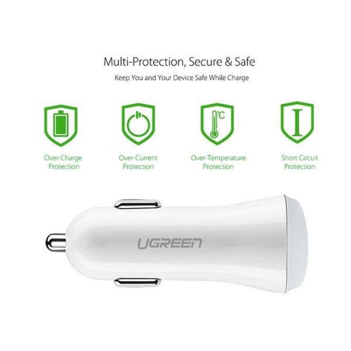 UGREEN Çift USB Çıkışlı 17W Araç Şarj Cihazı Beyaz