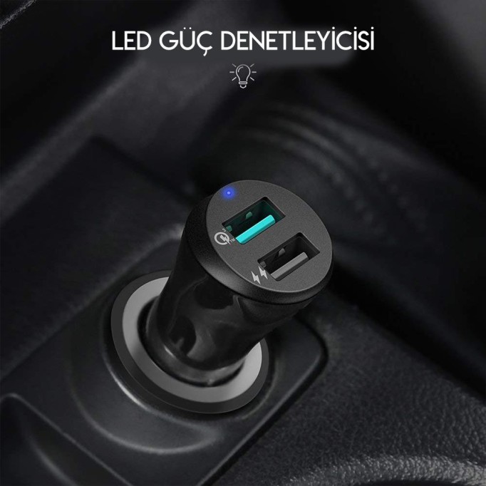 UGREEN Çift USB Çıkışlı QC 3.0 Araç Şarj Cihazı