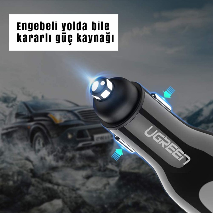 UGREEN Çift USB Çıkışlı Qualcomm 3.0 Araç Şarj Cihazı