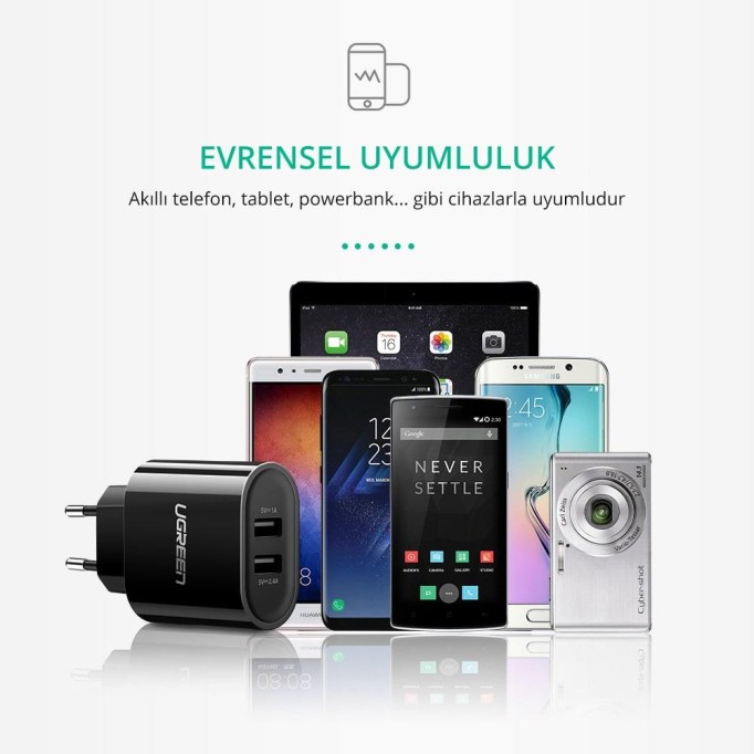 UGREEN Çift USB Çıkışlı Şarj Adaptörü Siyah