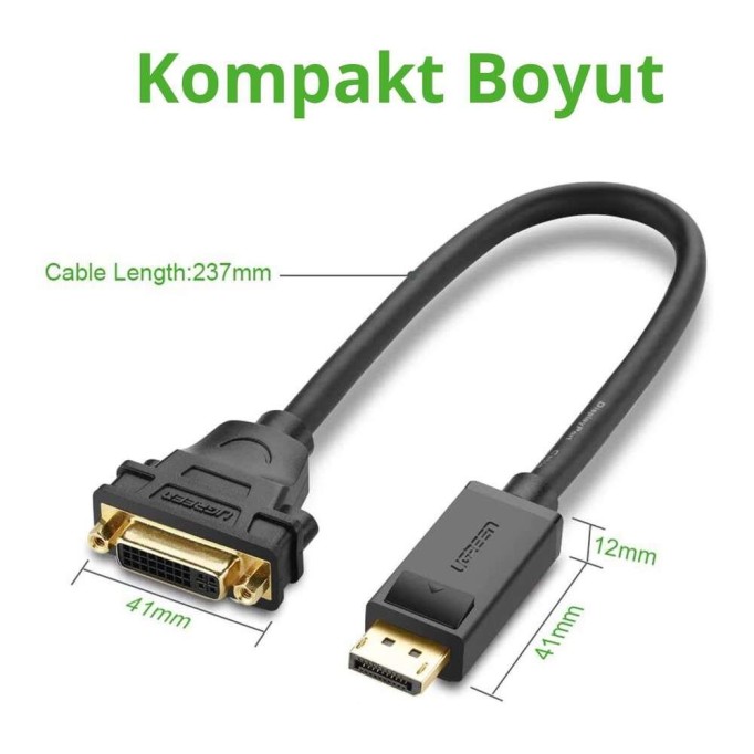 Ugreen DisplayPort Erkek to DVI 24+5 Dişi Çevirici Dönüştürücü 15 CM