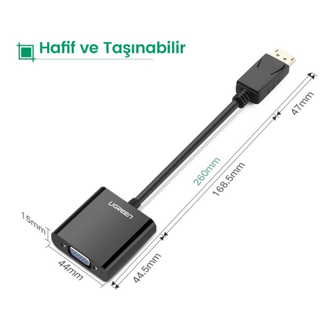 Ugreen DisplayPort Erkek to VGA Dişi Görüntü Dönüştürücü Siyah
