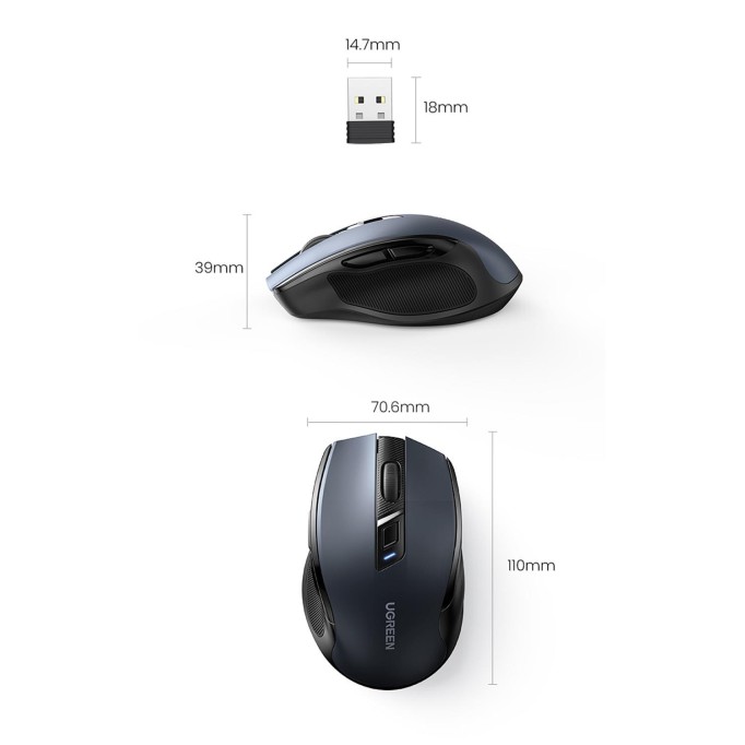 Ugreen Dual Mode 2.4GHz Kablosuz ve Bluetooth 4000DPI Sessiz Optik Mouse