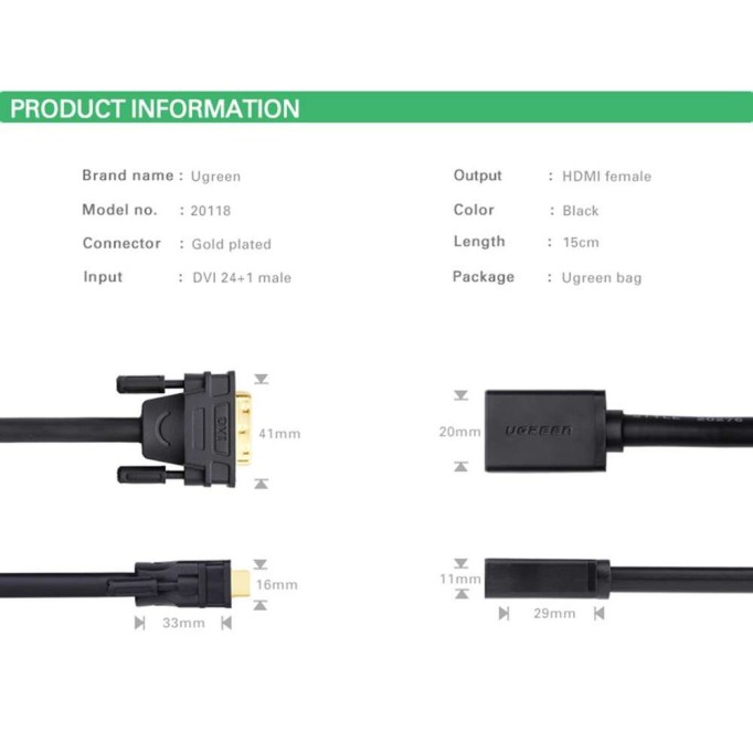 Ugreen DVI 24+1 to HDMI Dönüştürücü Görüntü Aktarma Kablosu