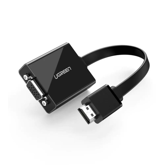 Ugreen Flat Kablolu HDMI to VGA AUX Dönüştürücü Siyah