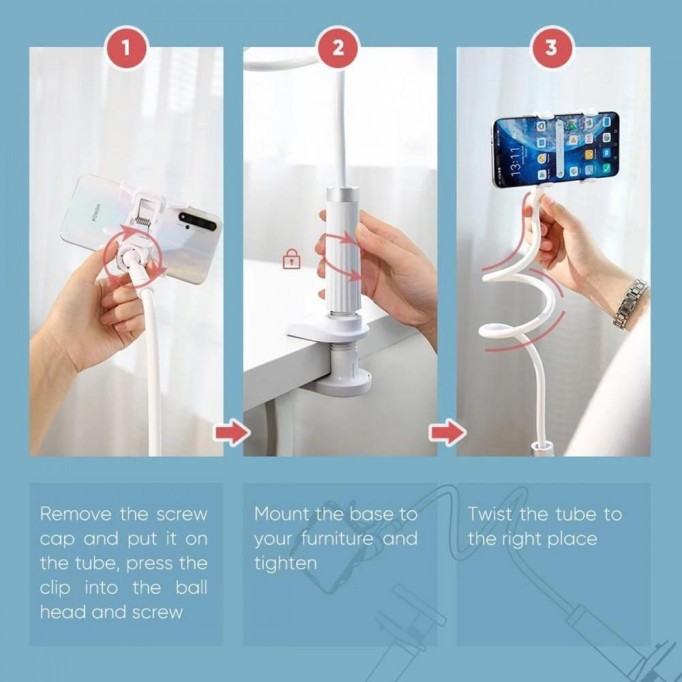 Ugreen Flexible Esnek Yatak Masa Telefon Tutucu Beyaz 90cm Ugreen Flexible Esnek Yatak Masa Telefon Tutucu Beyaz 90cm