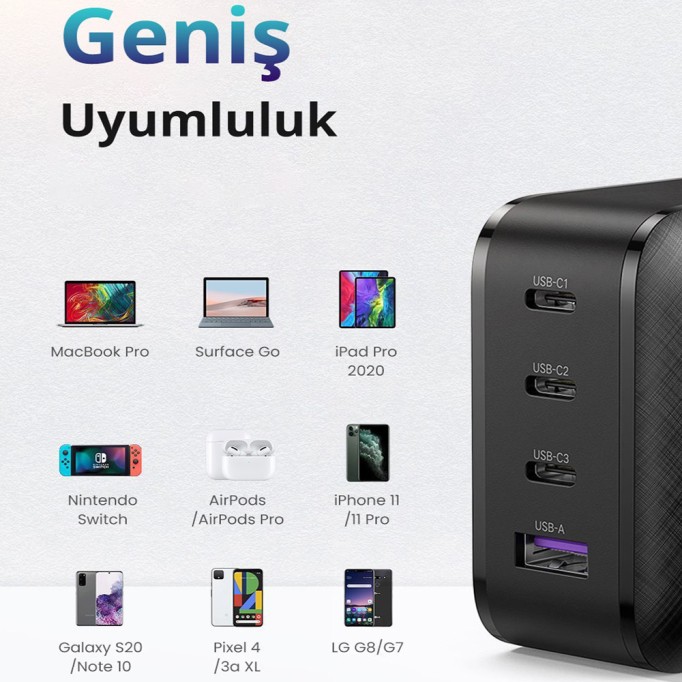 Ugreen Gan X 65W 3 Type-C PD ve USB Hızlı Şarj Cihazı