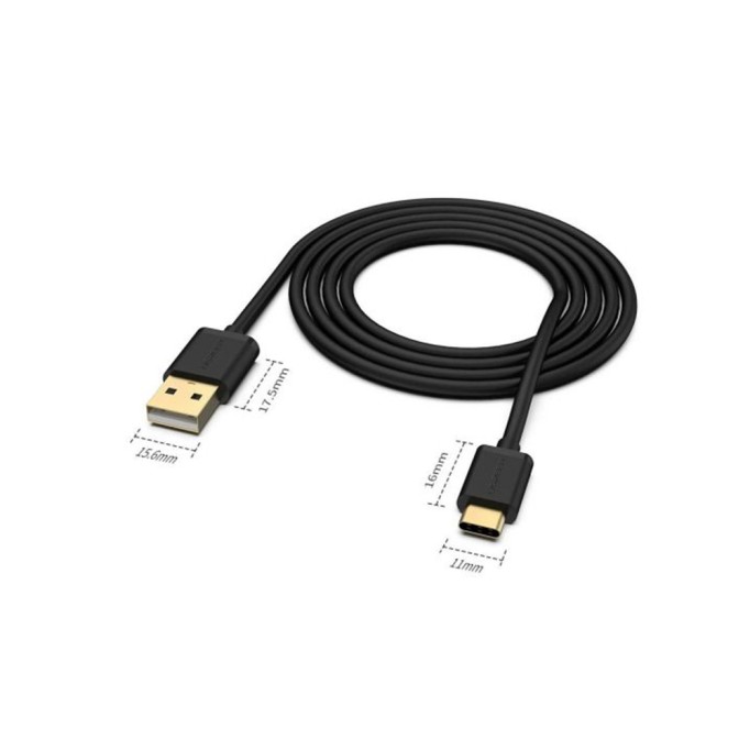 UGREEN Gold Plated USB Type-C Şarj Kablosu Siyah / 200 Cm