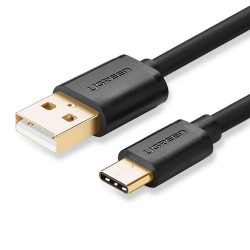 200 Cm UGREEN Gold Plated USB Type-C Şarj Kablosu Siyah / 200 Cm