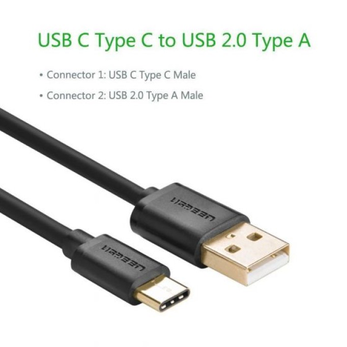 UGREEN Gold Plated USB Type-C Şarj Kablosu Siyah / 25 Cm