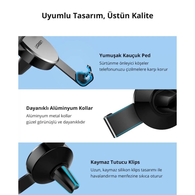 UGREEN Gravity Araç İçi Havalandırma Telefon Tutucu Siyah