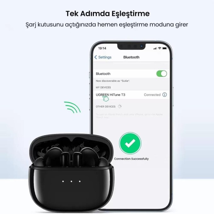 Ugreen HiTune T3 ANC / Ambiyans Bluetooth 5.2 TWS Kablosuz Kulaklık Siyah