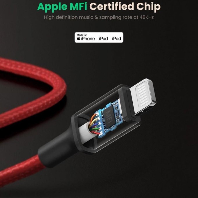 Ugreen iPhone için Lightning to 3.5mm Örgülü Kulaklık Dönüştürücü Adaptör Kablo Kırmızı