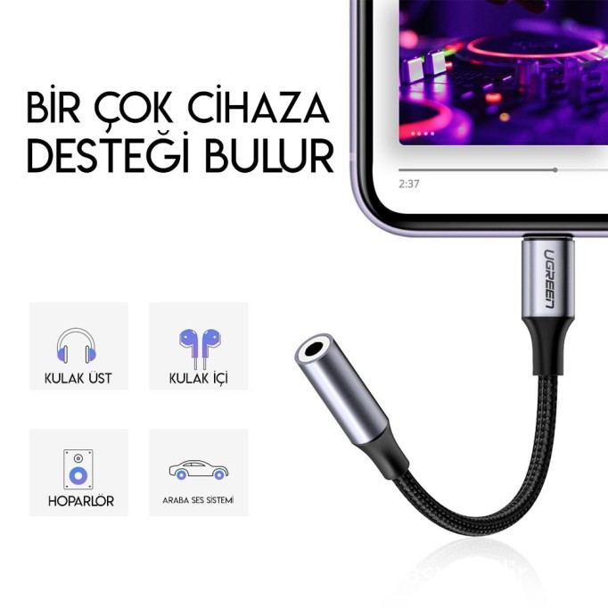 Ugreen iPhone Lightning 3,5mm Kulaklık Aux Dönüştürücü Adaptör