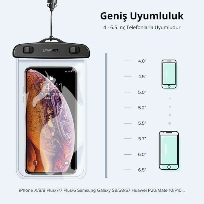Ugreen Kilit Mekanizmalı Su Geçirmez Boyun Askılı Telefon Kılıfı Şeffaf Ugreen Kilit Mekanizmalı Su Geçirmez Boyun Askılı Telefon Kılıfı Şeffaf