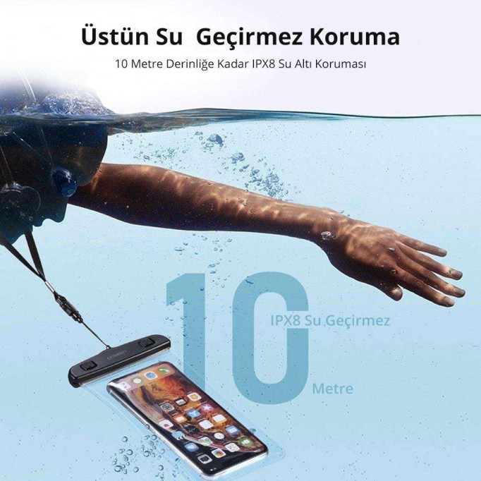 Ugreen Kilit Mekanizmalı Su Geçirmez Boyun Askılı Telefon Kılıfı Şeffaf Ugreen Kilit Mekanizmalı Su Geçirmez Boyun Askılı Telefon Kılıfı Şeffaf