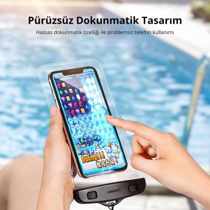 Ugreen Kilit Mekanizmalı Su Geçirmez Boyun Askılı Telefon Kılıfı Şeffaf Ugreen Kilit Mekanizmalı Su Geçirmez Boyun Askılı Telefon Kılıfı Şeffaf