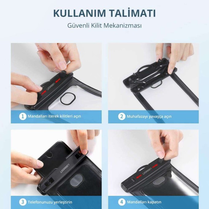 Ugreen Kilit Mekanizmalı Su Geçirmez Boyun Askılı Telefon Kılıfı Siyah Ugreen Kilit Mekanizmalı Su Geçirmez Boyun Askılı Telefon Kılıfı Siyah