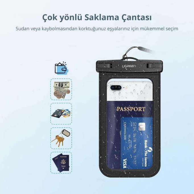 Ugreen Kilit Mekanizmalı Su Geçirmez Boyun Askılı Telefon Kılıfı Siyah Ugreen Kilit Mekanizmalı Su Geçirmez Boyun Askılı Telefon Kılıfı Siyah