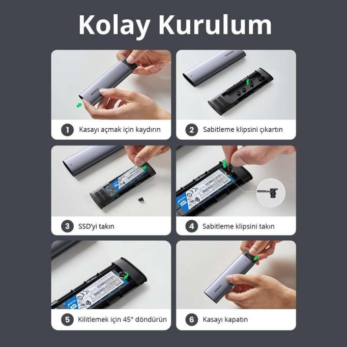 Ugreen M.2 NVMe SSD Type-C 3.1 Gen2 PCIe M-Key M+B Key Disk Kutusu Ugreen M.2 NVMe SSD Type-C 3.1 Gen2 PCIe M-Key M+B Key Disk Kutusu