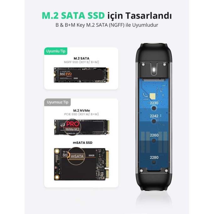 Ugreen M.2 Sata SSD NGFF USB-A USB-C 3.1 Gen 2 KEY B / B + M Disk Kutusu