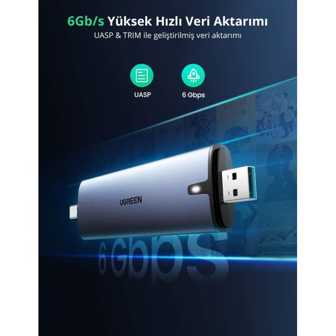 Ugreen M.2 Sata SSD NGFF USB-A USB-C 3.1 Gen 2 KEY B / B + M Disk Kutusu