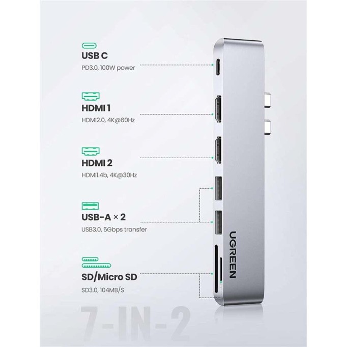 Ugreen Macbook Pro Air İçin Thunderbolt 3 Type-C HDMI USB 3.0 SD Kart Okuyucu Hub Adaptör Ugreen Macbook Pro Air İçin Thunderbolt 3 Type-C HDMI USB 3.0 SD Kart Okuyucu Hub Adaptör