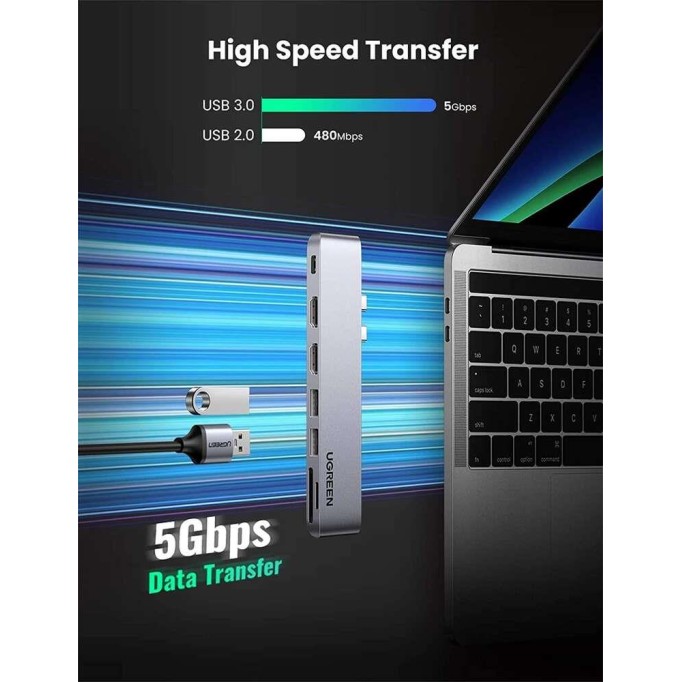Ugreen Macbook Pro Air İçin Thunderbolt 3 Type-C HDMI USB 3.0 SD Kart Okuyucu Hub Adaptör Ugreen Macbook Pro Air İçin Thunderbolt 3 Type-C HDMI USB 3.0 SD Kart Okuyucu Hub Adaptör