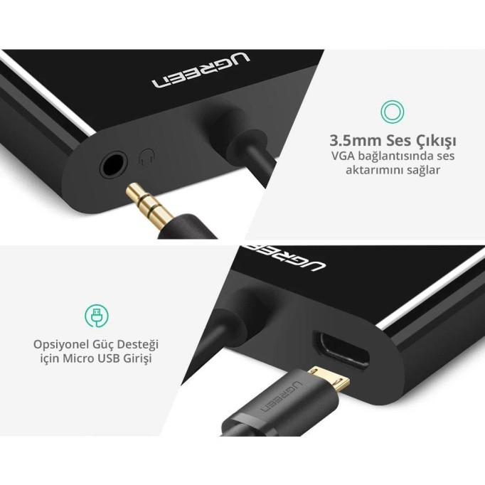Ugreen Micro HDMI to HDMI VGA Aux Dönüştürücü Adaptör