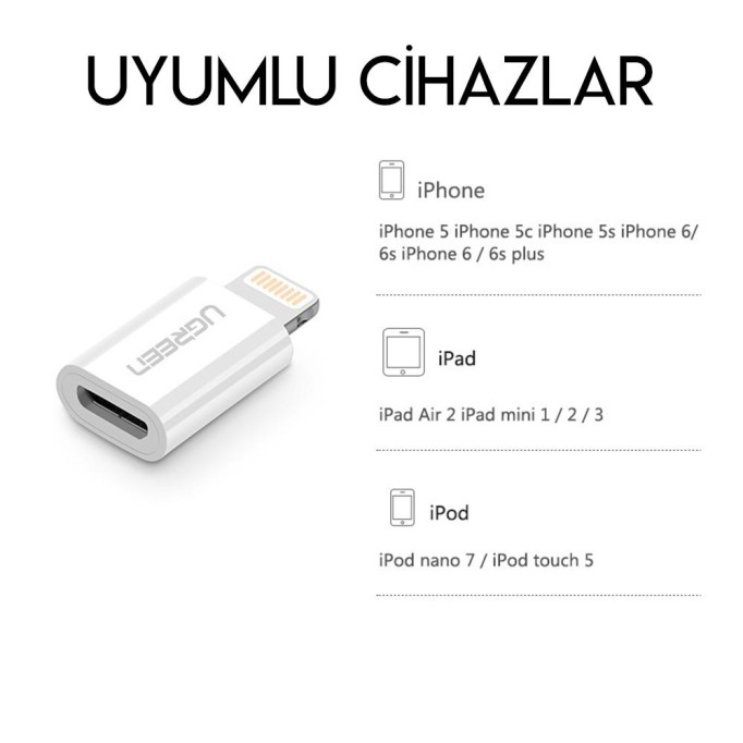UGREEN Micro USB MFI Lightning Dönüştürücü Adaptörü