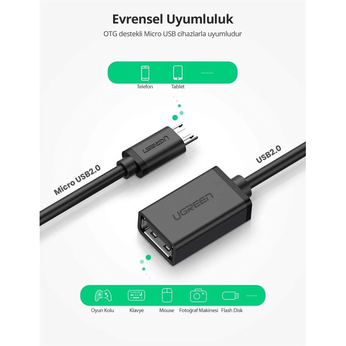 Ugreen Micro USB OTG Dönüştürücü Kablo Siyah
