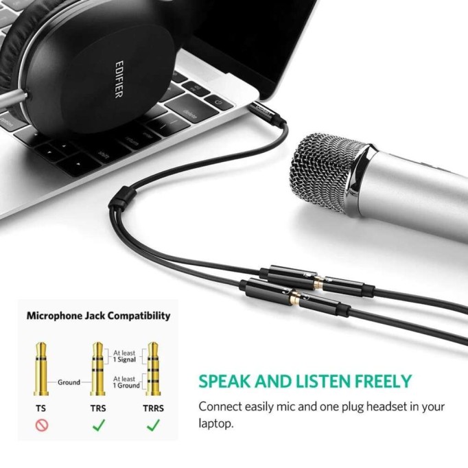 Ugreen Mikrofon ve Kulaklık Ayırıcı 3.5mm Y Kablo Beyaz