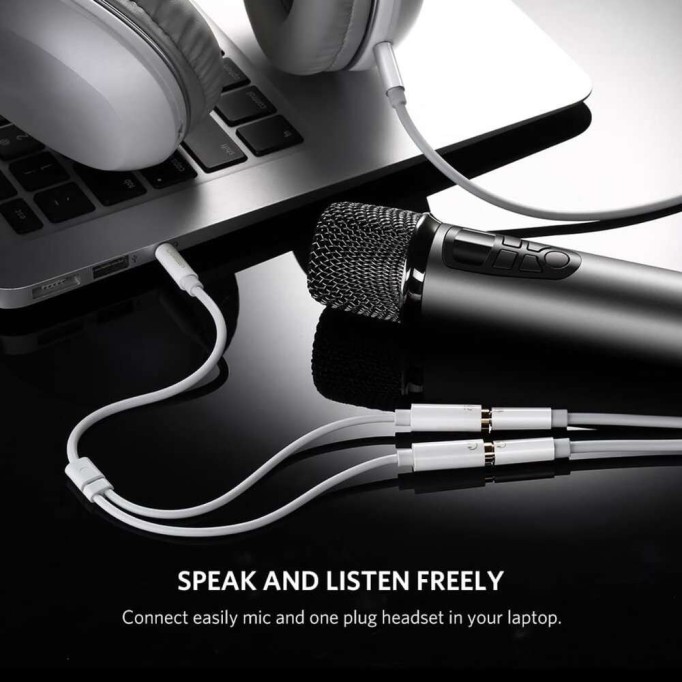 Ugreen Mikrofon ve Kulaklık Ayırıcı 3.5mm Y Kablo Siyah