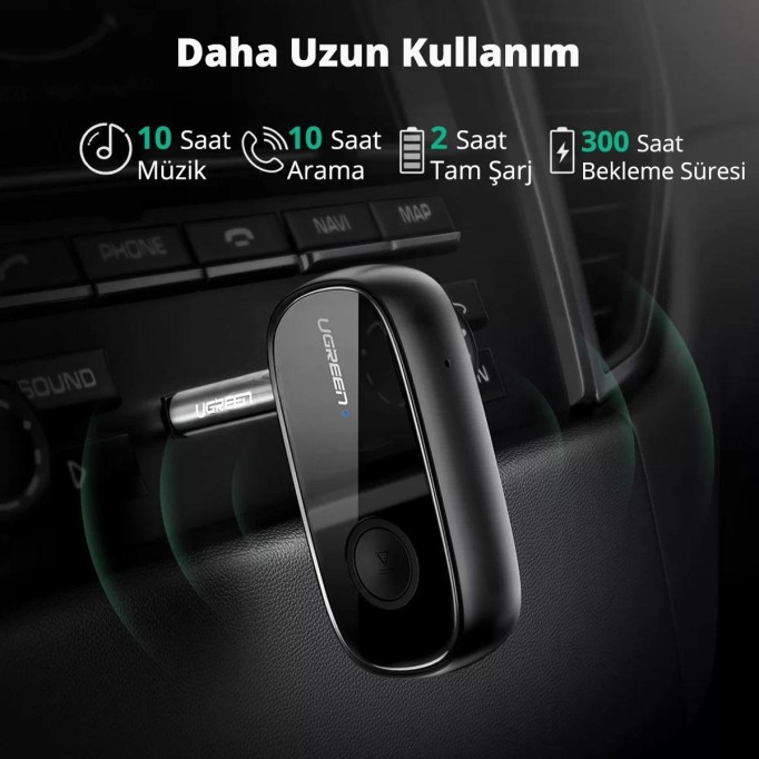 Ugreen Mikrofonlu Aux Bluetooth 5.0 Aptx Araç Kiti Ugreen Mikrofonlu Aux Bluetooth 5.0 Aptx Araç Kiti