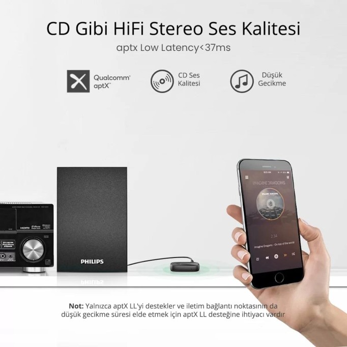 Ugreen Mikrofonlu Aux Bluetooth 5.0 Aptx Araç Kiti