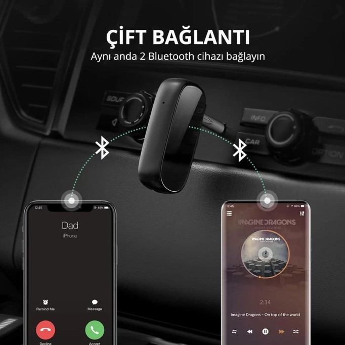 Ugreen Mikrofonlu Aux Bluetooth 5.0 Aptx Araç Kiti