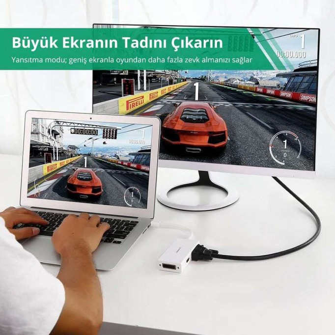 Ugreen Mini DP to HDMI DVI VGA Görüntü Dönüştürücü Adaptör Beyaz