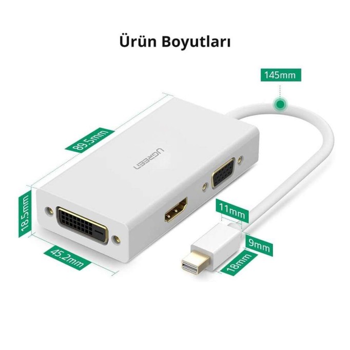 Ugreen Mini DP to HDMI DVI VGA Görüntü Dönüştürücü Adaptör Beyaz