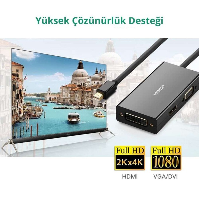 Ugreen Mini DP to HDMI DVI VGA Görüntü Dönüştürücü Adaptör Siyah